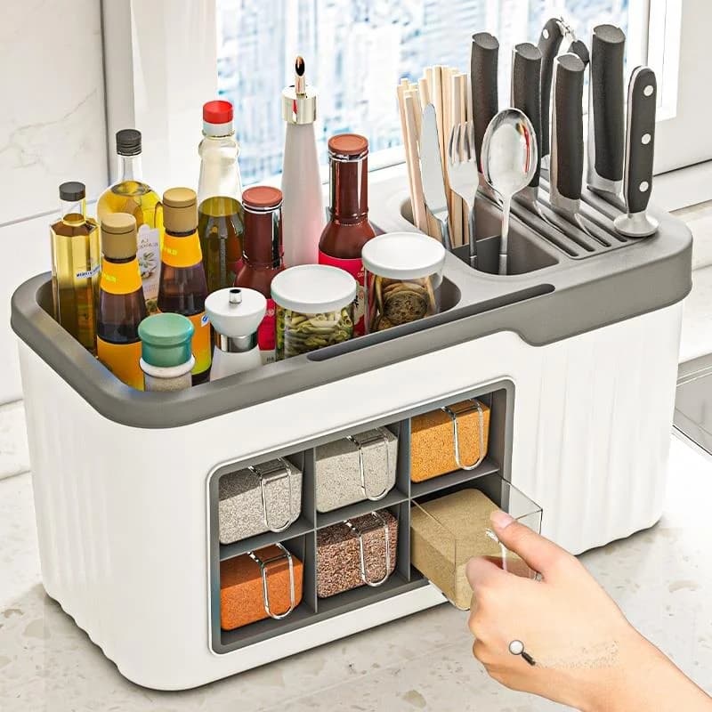 Set di contenitori da cucina multifunzione integrati per sale e spezie, da appoggio, stile giapponese