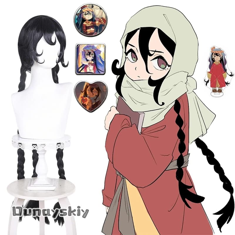Anime a Witch in Mongolia Shitara Cosplay Wig 100CMBlack Long Three Braids A witch's Life in Mongol Party Halloween Props Wigcap