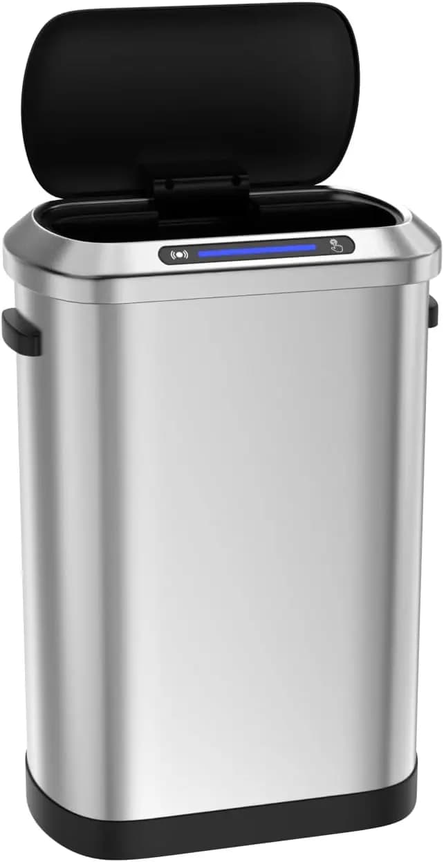 13Gallon 50L Stainless Steel Smart Trash Can with Motion Sensor Super Quiet Lid and 30 Garbage Bags, Perfect for Kitchen