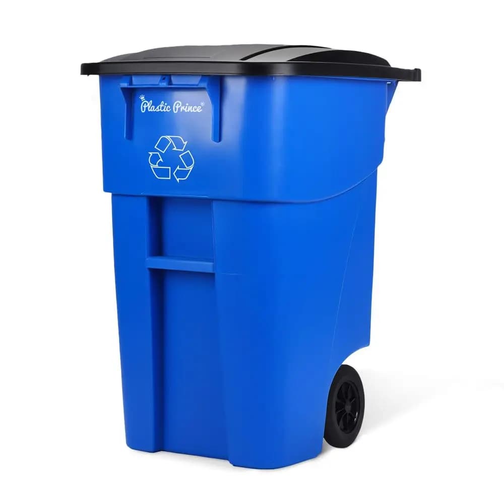 Contenitore per Riciclaggio da Esterno Resistente da 50 Galloni con Ruote, Blu
