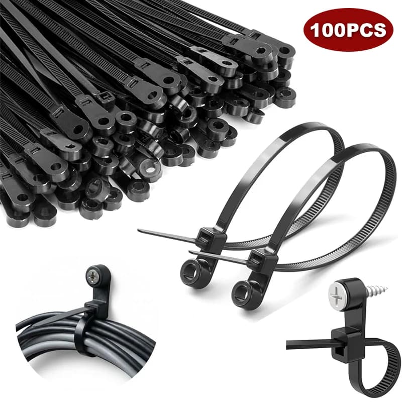 100/500 Pezzi Fascette per Cavi con Foro per Vite, Riutilizzabili, in Nylon, Autobloccanti, Cinghie di Fissaggio, Organizzatore per Ufficio