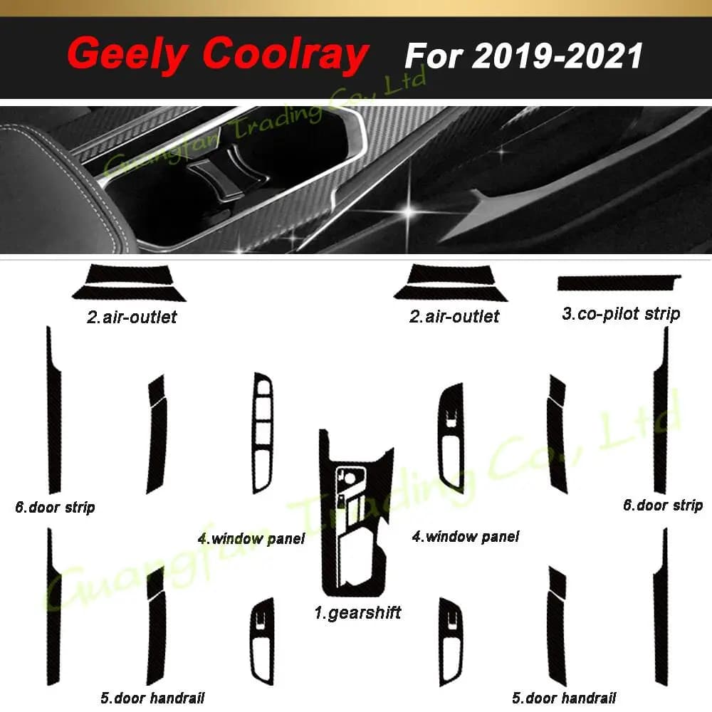 Per Geely Coolray 2019-2021 3D/5D In Fibra di Carbonio Copertura Interna Auto Console Centrale Colore Adesivo Decalcomanie Prodotti Parti Accessori