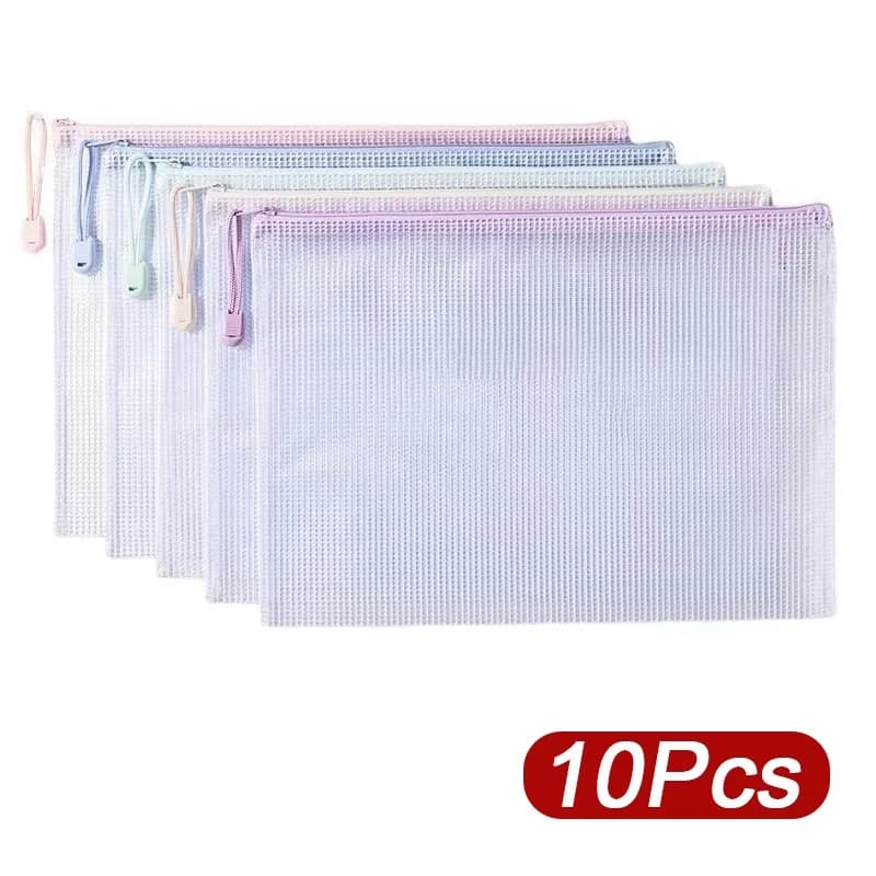 5-30pcs Zipper Mesh Bag A4/A5 Plastic Zipper Bag Organizing Waterproof Travel Document Bag For Office Supplies School Stationery