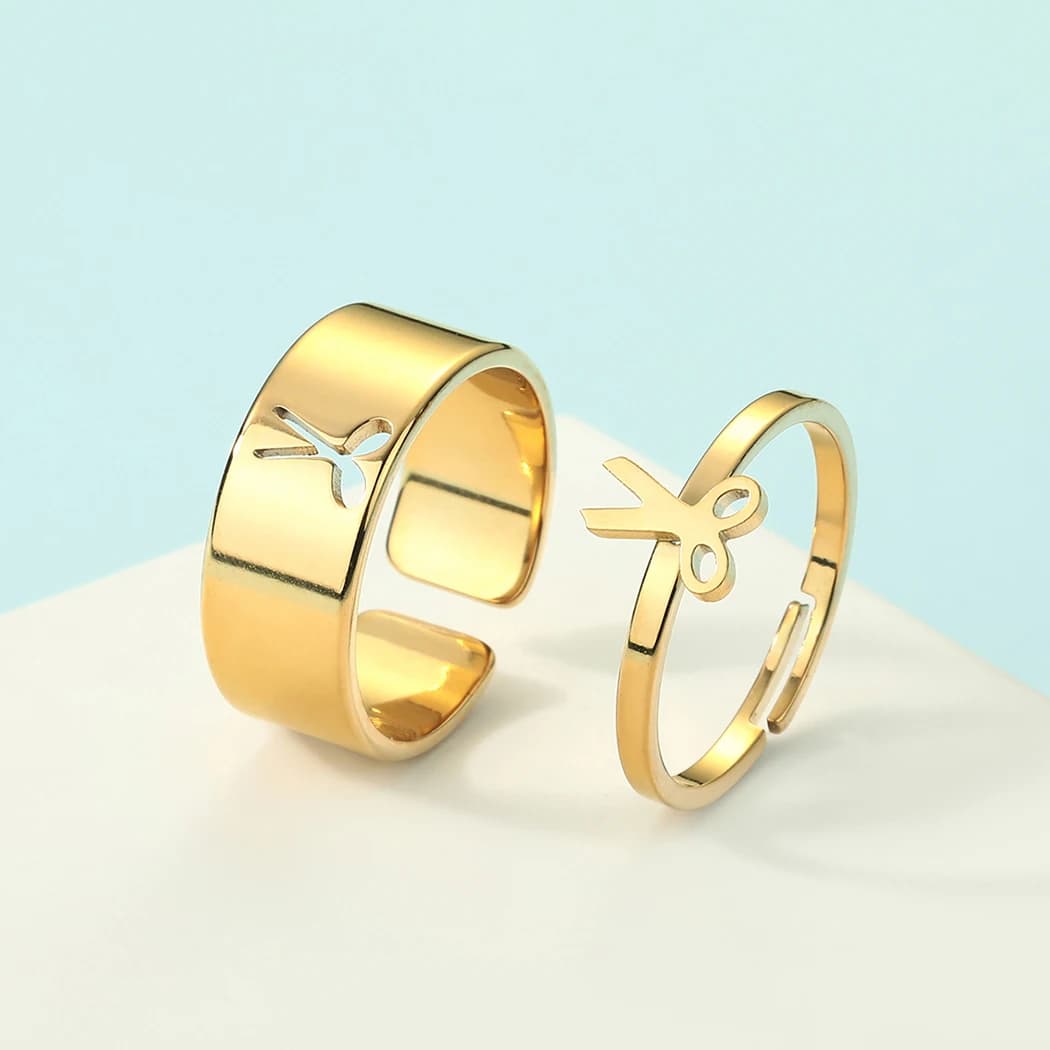2pcs Scissors Matching Promise Rings for Women Girls Stainless Steel Adjustable Alternative Hairdresser Couple Ring Lovers Jewel