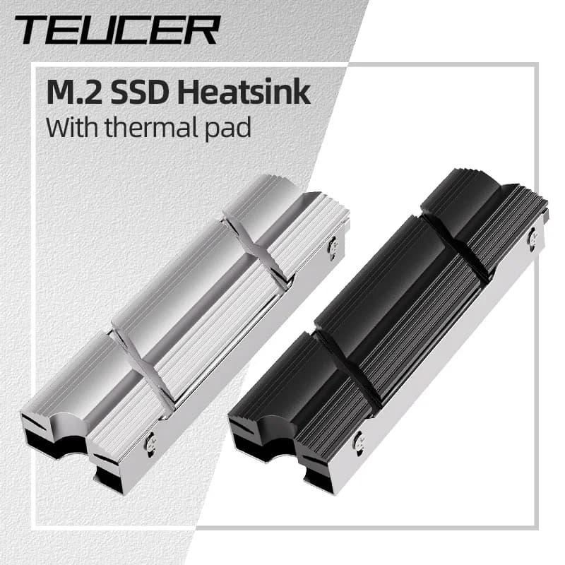 Teucer M.2 SSD NVMe Dissipatore di calore Radiatore in alluminio 2280 con cuscinetto termico in silicone Supporto PS5 Unità a stato solido Accessori di raffreddamento
