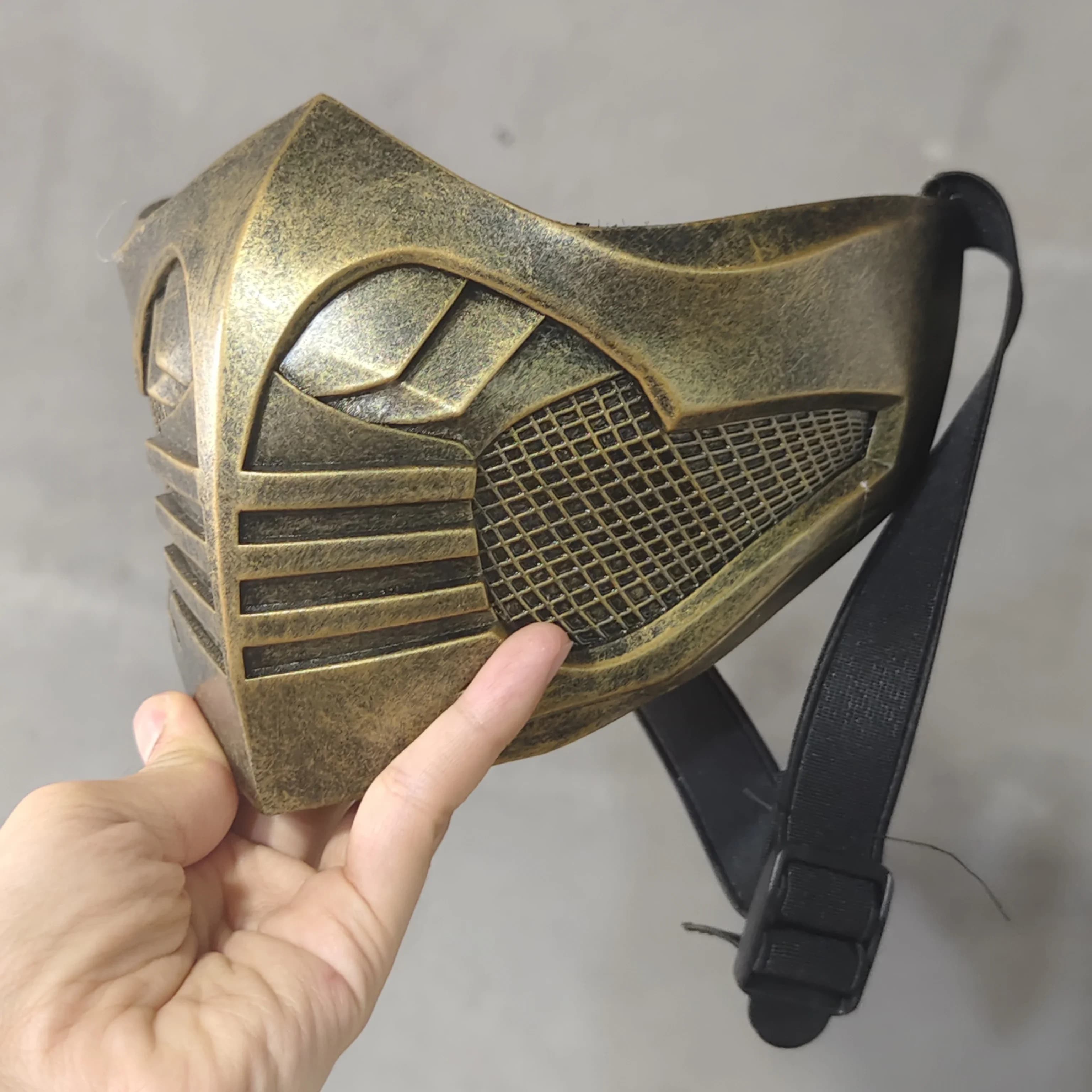 Mortal Kombat Scorpion Mezza maschera - Maschera cosplay Ninja indossabile, maschera in fibra di vetro Vengeful Spirit per Halloween