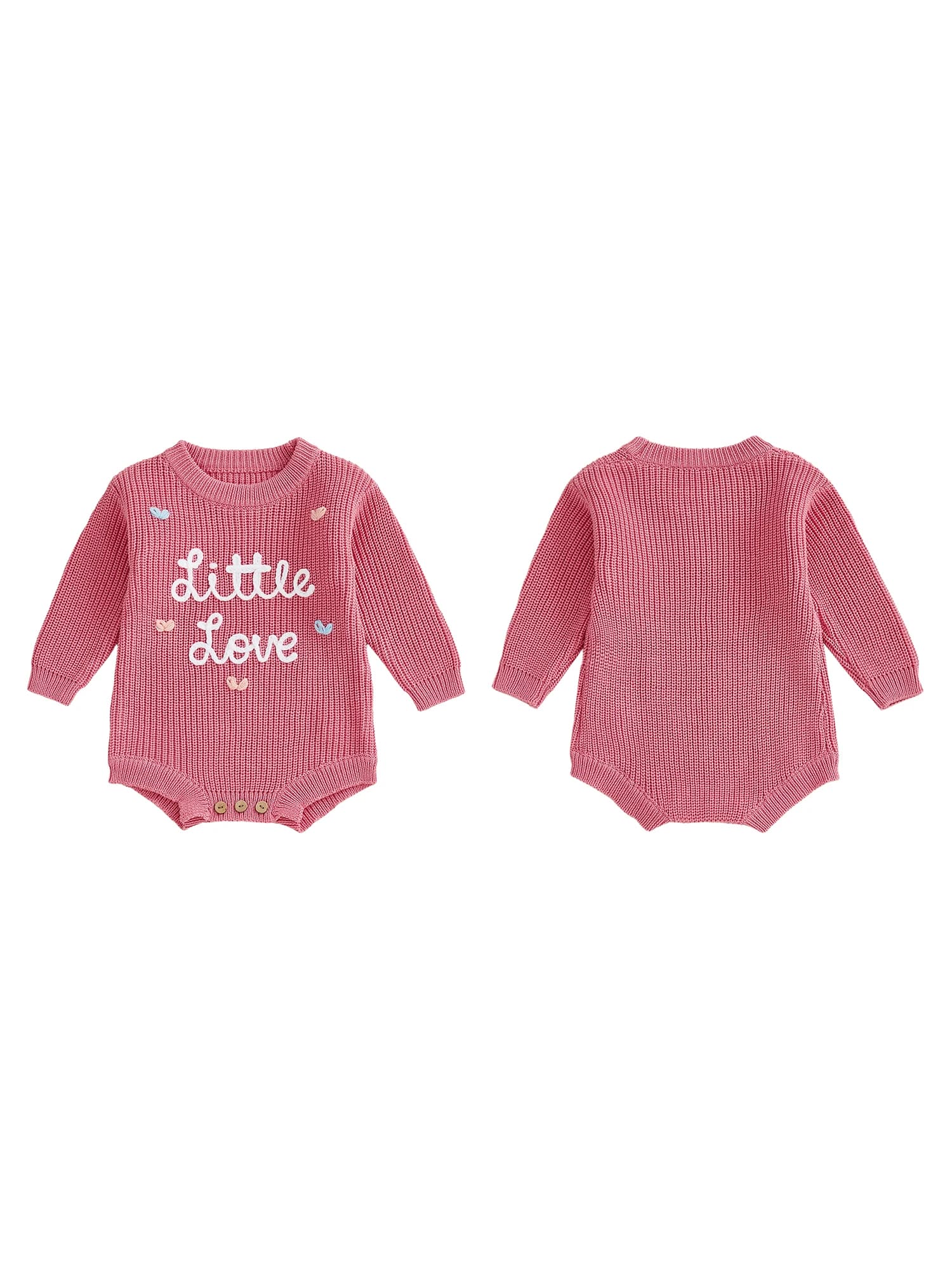 Adorabile pagliaccetto in maglia con stampa a cuore per bambine con maniche lunghe e scollo rotondo per le celebrazioni di San Valentino