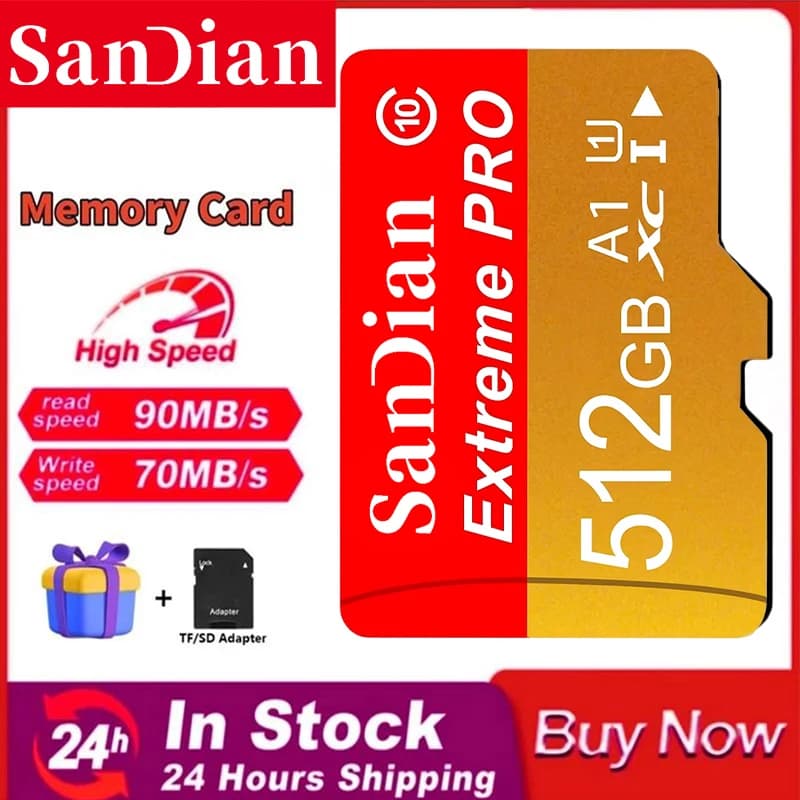 Memory Card 512GB Pro Micro TF SD Card 256GB SD Cards 128GB TF Cards 64GB High Performance for Smart TV/Camera/Gaming Console/Sp