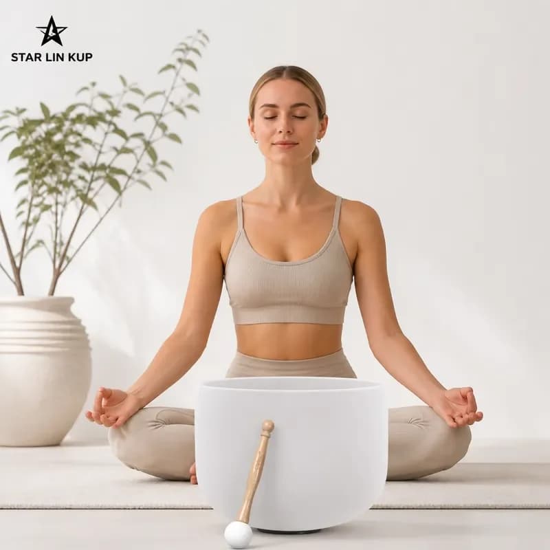 STAR LIN KUP 12 Inch Chakra Tuned Quartz Crystal Singing Bowl CDE Note Sound Healing Meditation Yoga Frosted Glass Bowl with