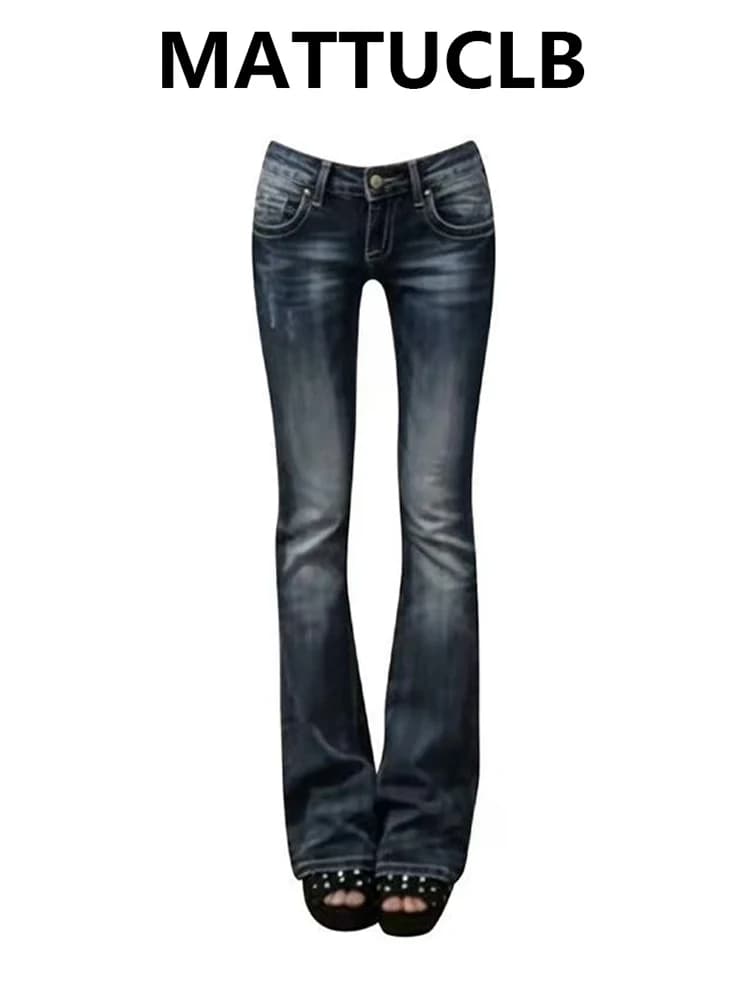 Women's Skinny Jean Korean Low Rise Stretch Denim Pants Y2K Japanese Harajuku American Retro Bootcut Jeans Gyaru Stacked Jeans