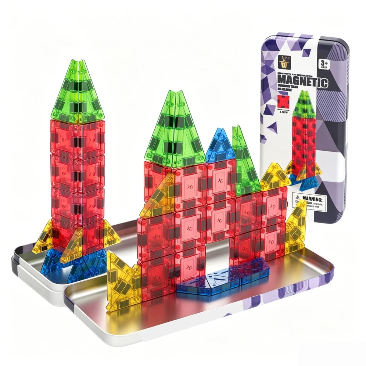 Mini Magnetic Tile Toys with iron box for Easy Portability, Magnetic Building Blocks Travel Set Kids Holiday or Birthday Gifts