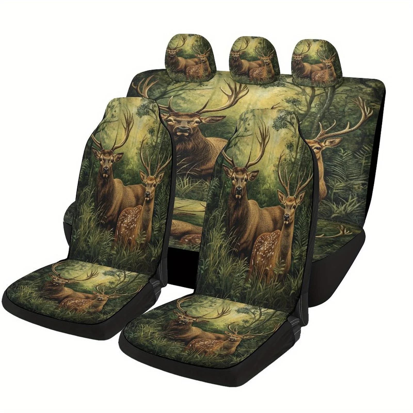 Deer In Forest Themed Car Seat Cover Set For Most Cars, Fashion Novelty Car Seat Protector Covers Full Set, Car Seat Covers Fo