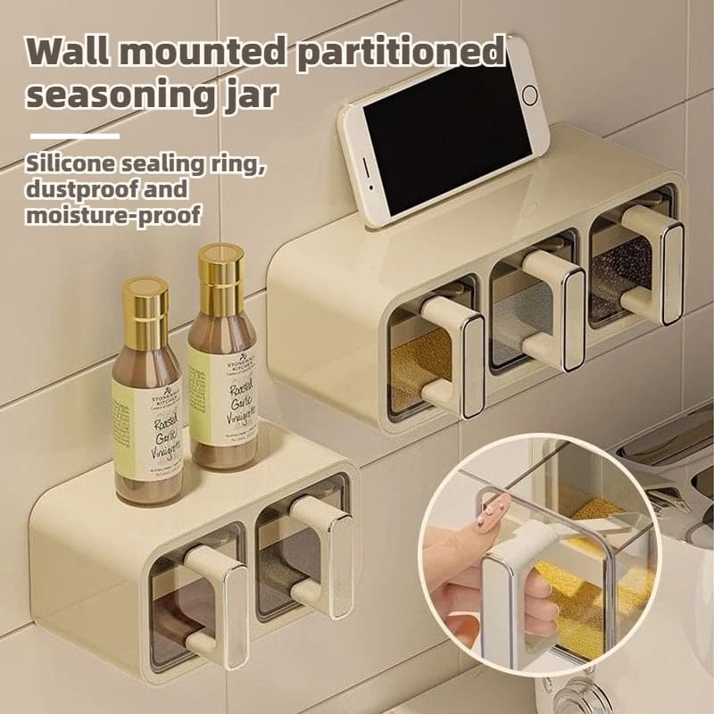 Kitchen Wall Mounted Seasoning Box Set Non Perforated Airtight Spice Jar Storage Rack For Salt Pepper Cinnamon