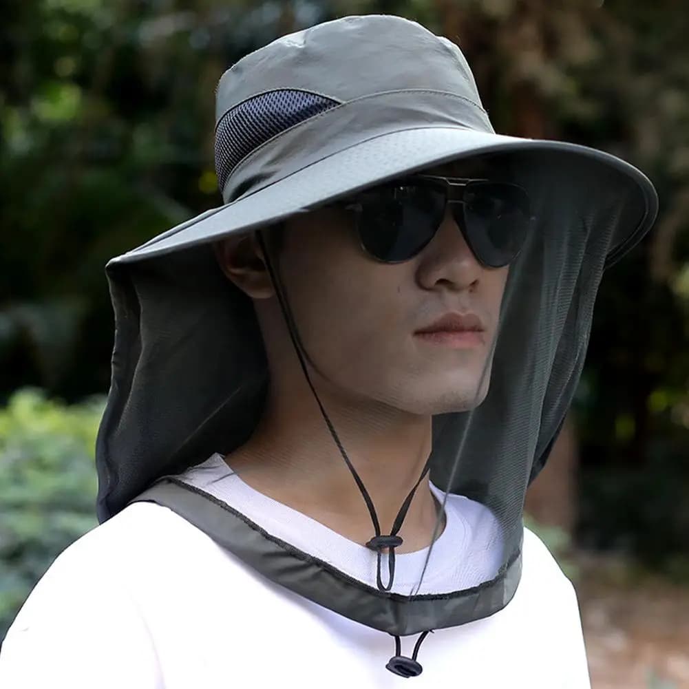 Mosquito-proof hat, face-covering sun-protective hat, breathable mesh veil, anti-insect and anti-bee hat for night fishing