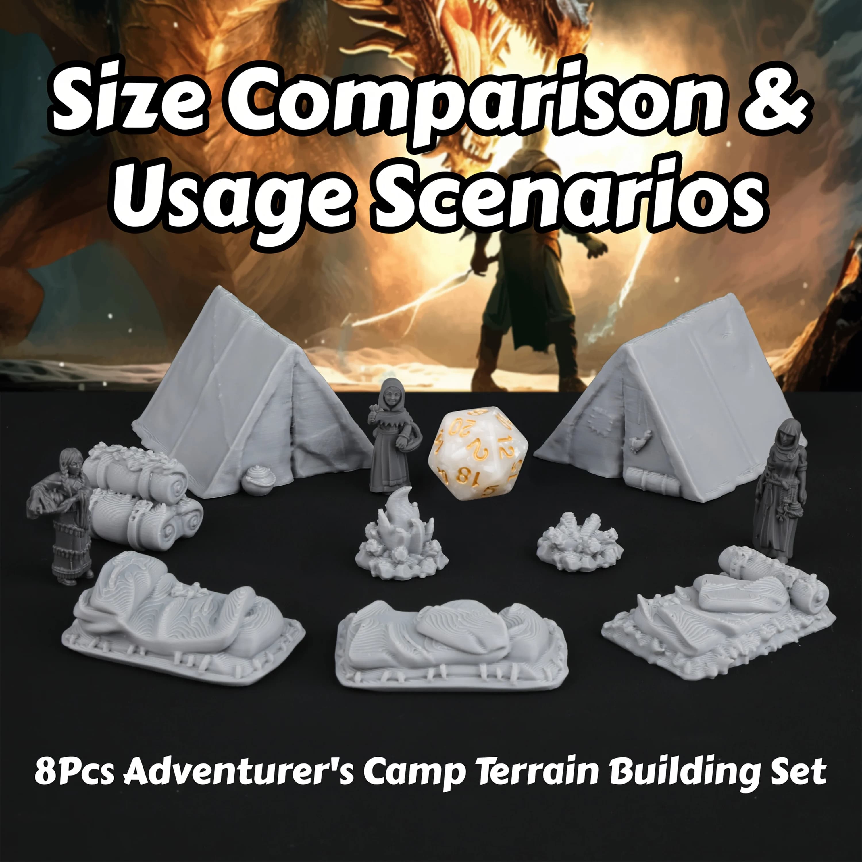 Set di 8 Pezzi per Costruzione di Terreni in Miniatura per Campeggio di Avventurieri RPG, Accessori in Miniatura per Giochi di Ruolo da Tavolo TRPG