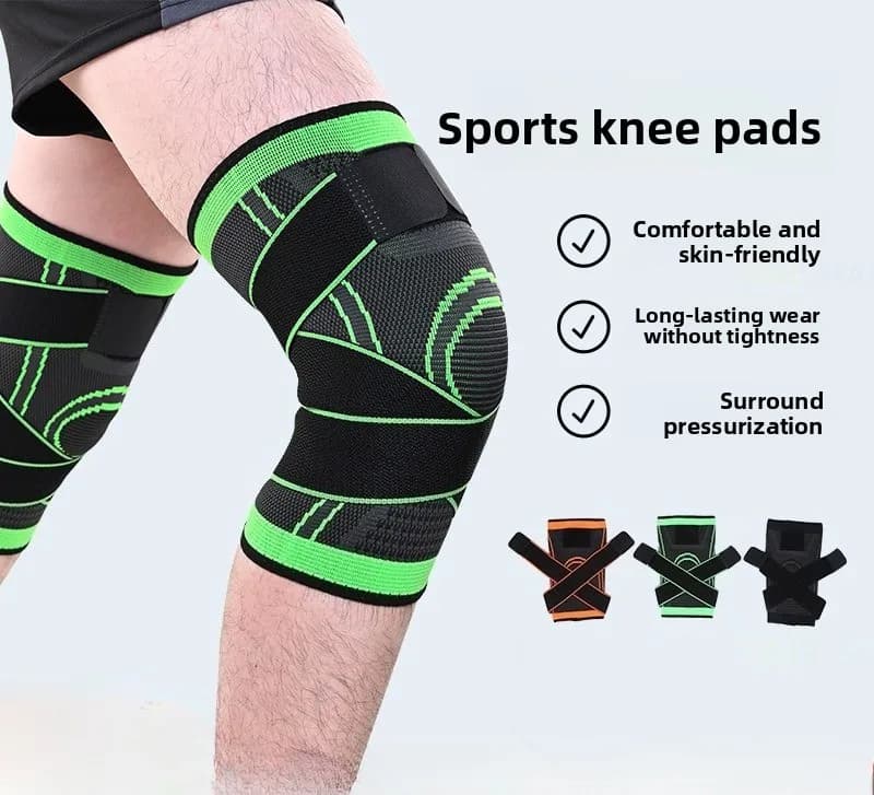 Knee compression sleeve with 1 piece winding belt with adjustable straps for cycling, running, training, sports that wear all day long