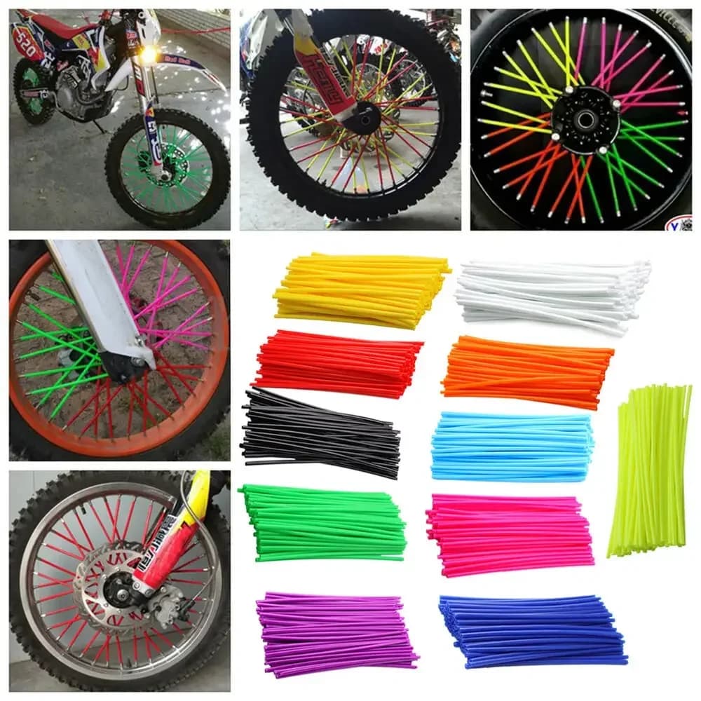 72 Pezzi Protezioni per Raggi Ruota Moto, Copriraggi, Rivestimenti per Cerchioni, Tubi per Motocross, Biciclette, Accessori Fantastici, 11 Colori
