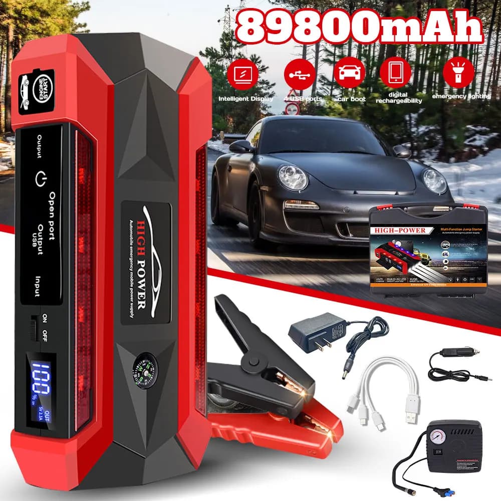 600A Avviatore di emergenza per auto 89800mah Power Bank Caricabatteria per auto Dispositivo di avviamento booster con pompa d'aria Gonfiatore per pneumatici automobilistici