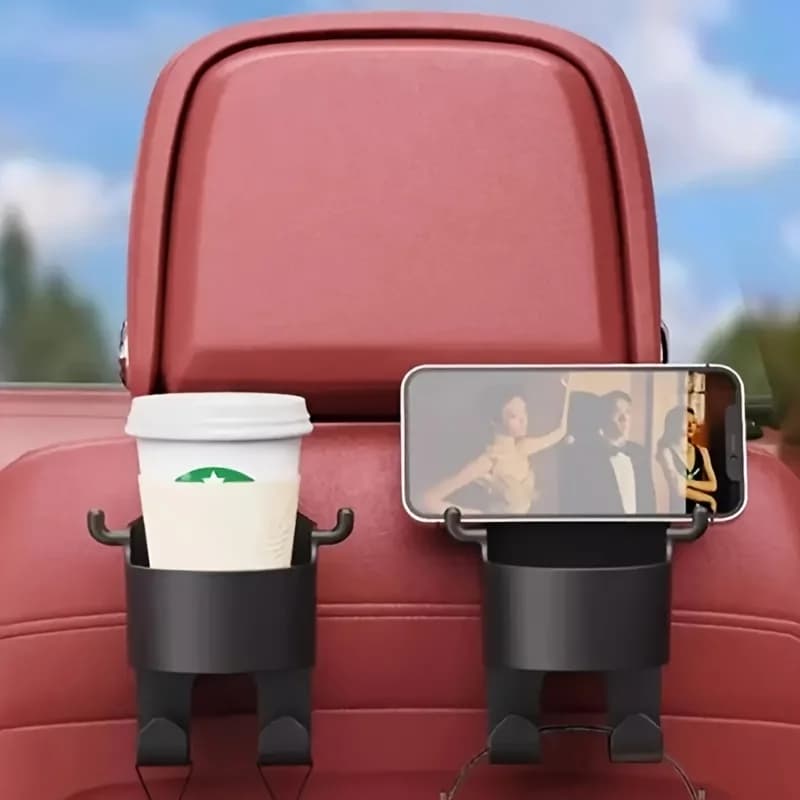 Multifunctional car holders with hooks, cup holders and container - Durable and robust PP material, suitable for back seat