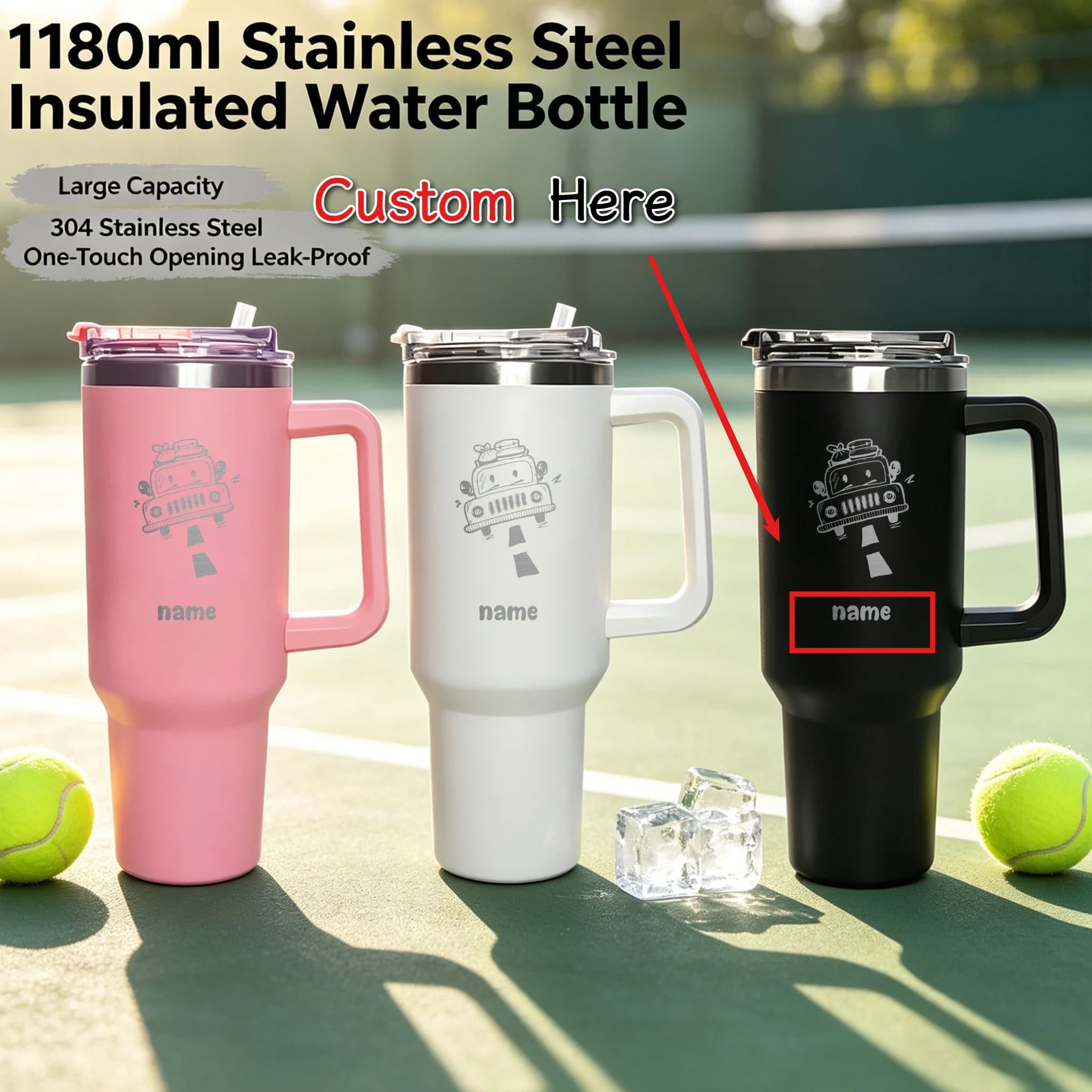 1200ML Custom Large Capacity Thermos Cup Stainless Steel Vacuum Insulated Water Bottle with Straw Leak Proof Gym Travel Mug