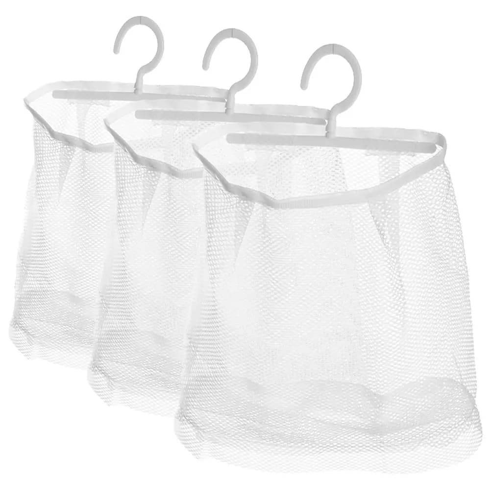 3Pcs Mesh Storage Bags with Hooks Multi-Functional Hanging Organizer Breathable Ventilated Design for Small Items Laundry Socks