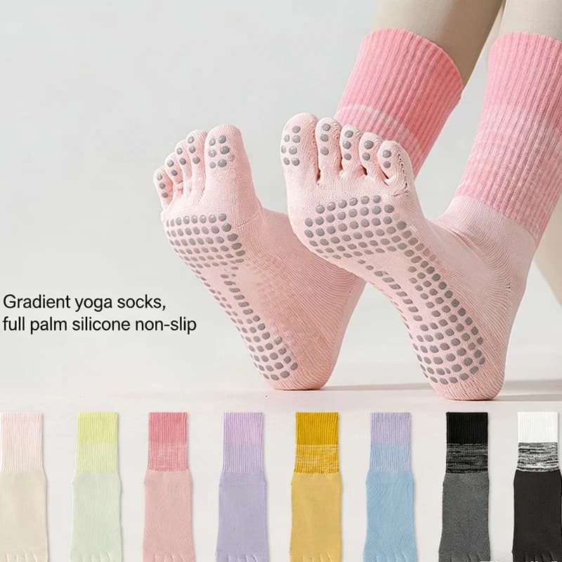 1 paio di calzini antiscivolo per yoga Pilates con colore sfumato per donna, calzini alti fino al ginocchio in cotone per yoga, calzini sportivi per fitness, calzini per pilates