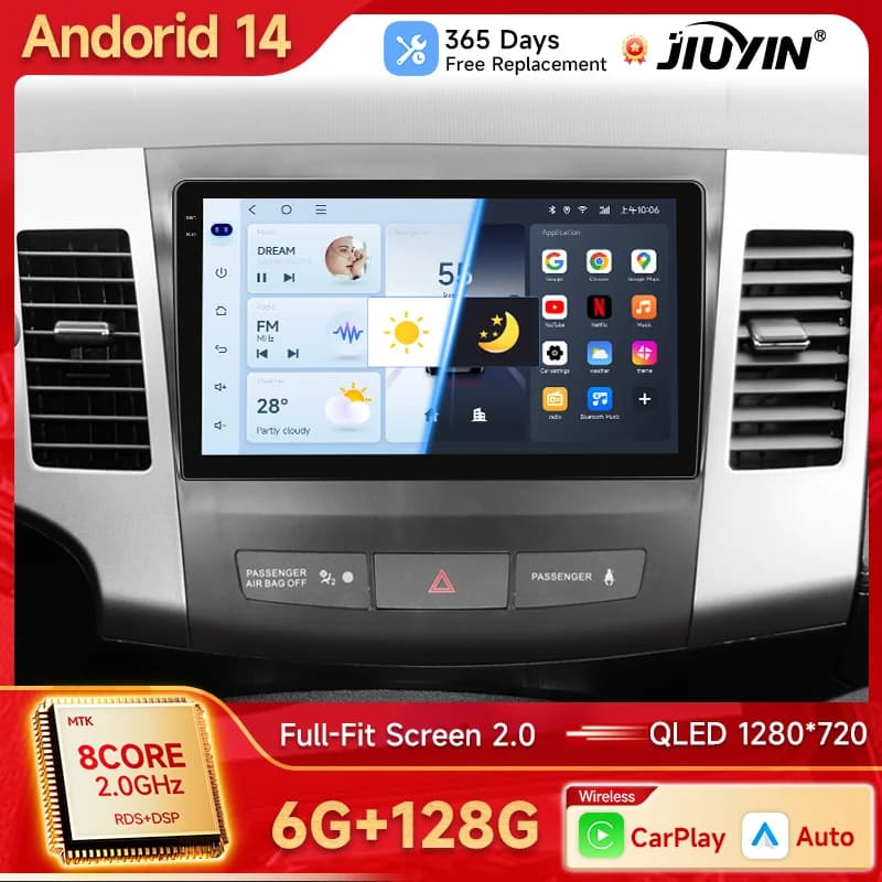 2 Din Android 14 Autoradio Multimedia Reader for Mitsubishi Outlander 2006-2011 Peugeot 4007 Citroen C-Crosser Carplay Gps