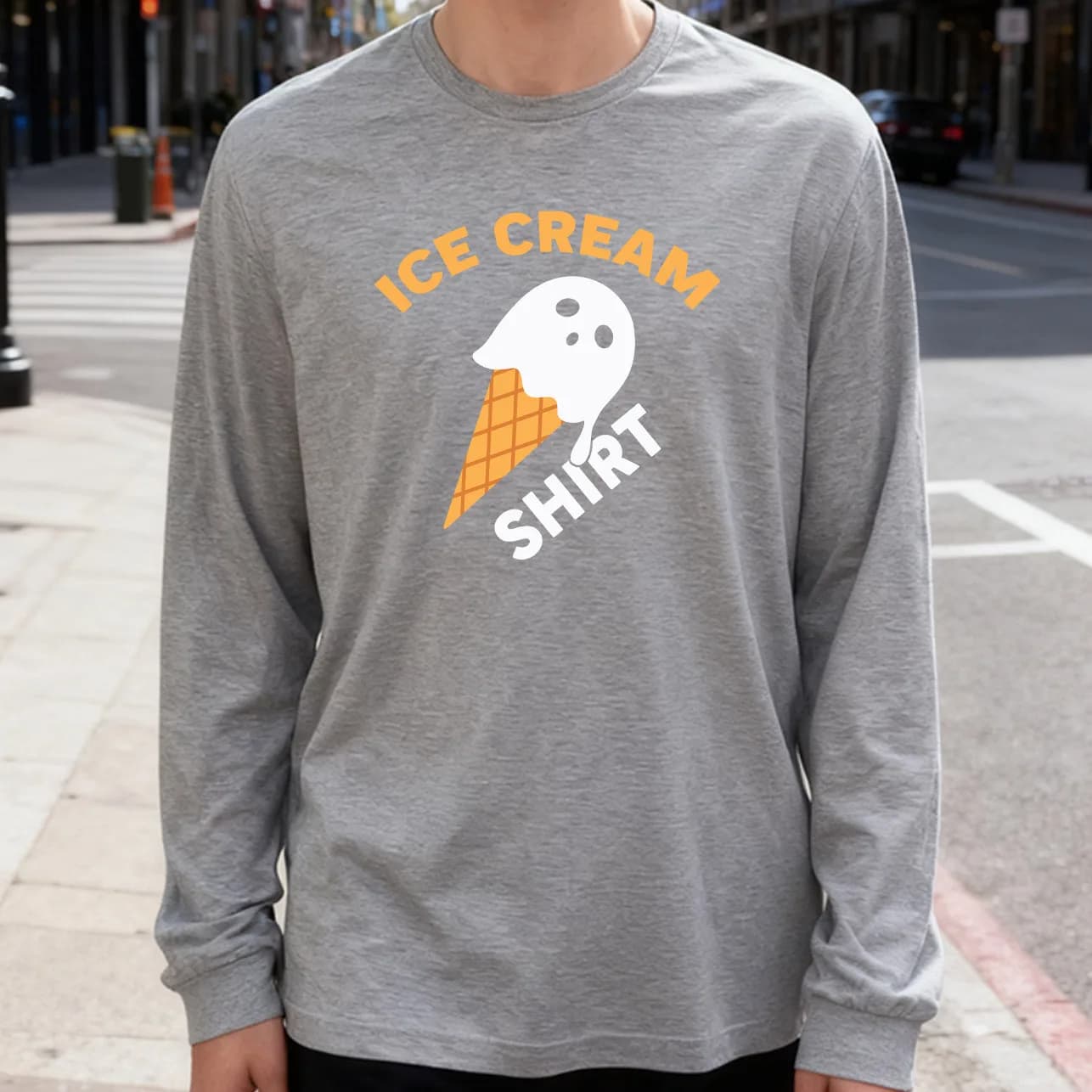 Men's Long Sleeved T-shirt Ice Cream 180g 100% cotton printed casual crew neck to wear every day soft and breathable