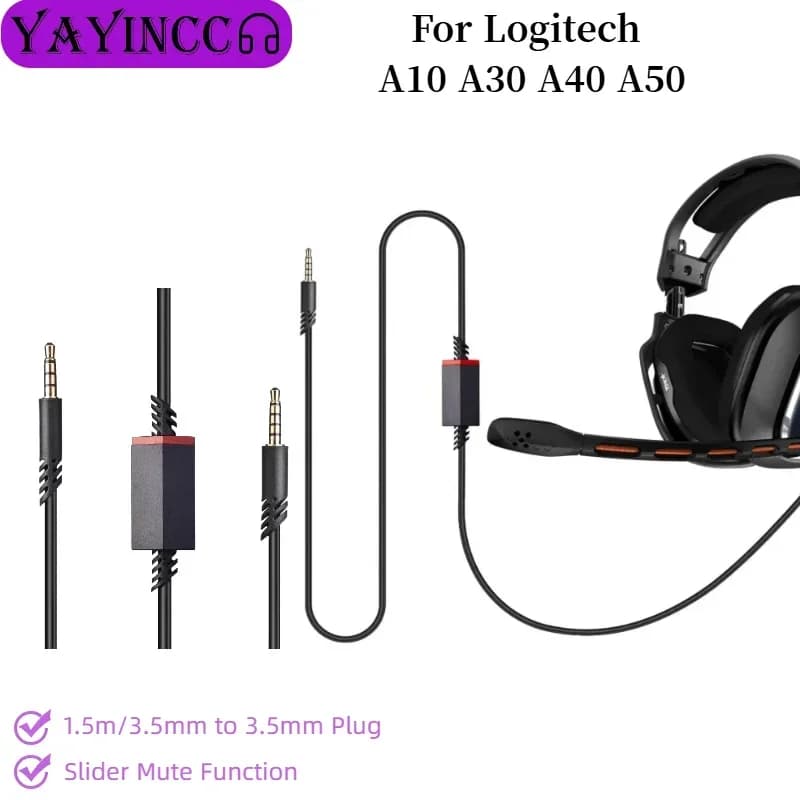 Cavo audio Plug and Play per cuffie da gioco Logitech A10 A30 A40 A50 con funzione di silenziamento e connettore da 3,5 mm a 3,5 mm