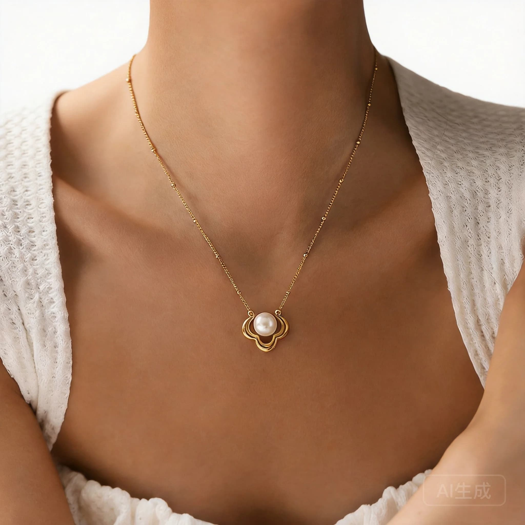 Chinese Style Lucky Auspicious Cloud Pearl Pendant Necklace For Women Gold Plated Stainless Steel Dainty Choker Blessing Jewelry