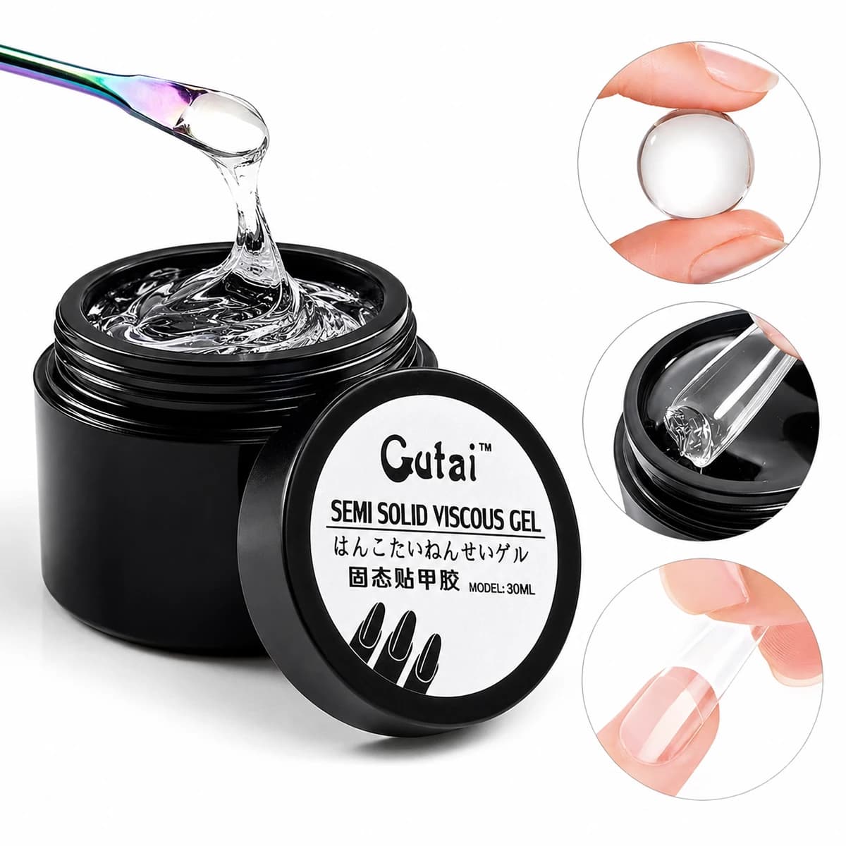 30mL 4-in-1 Semi Solid Nail Glue Gel for Clear Nail Tips UV LED Extension Builder Rhinestone Adhesive DIY Nail Art Design