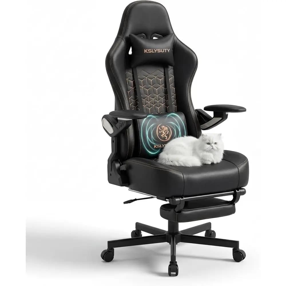 Sedia da Gaming Ergonomica Grande e Alta con Supporto Lombare, Braccioli Regolabili e Poggiapiedi - Comoda Sedia da Computer in Pelle Nera