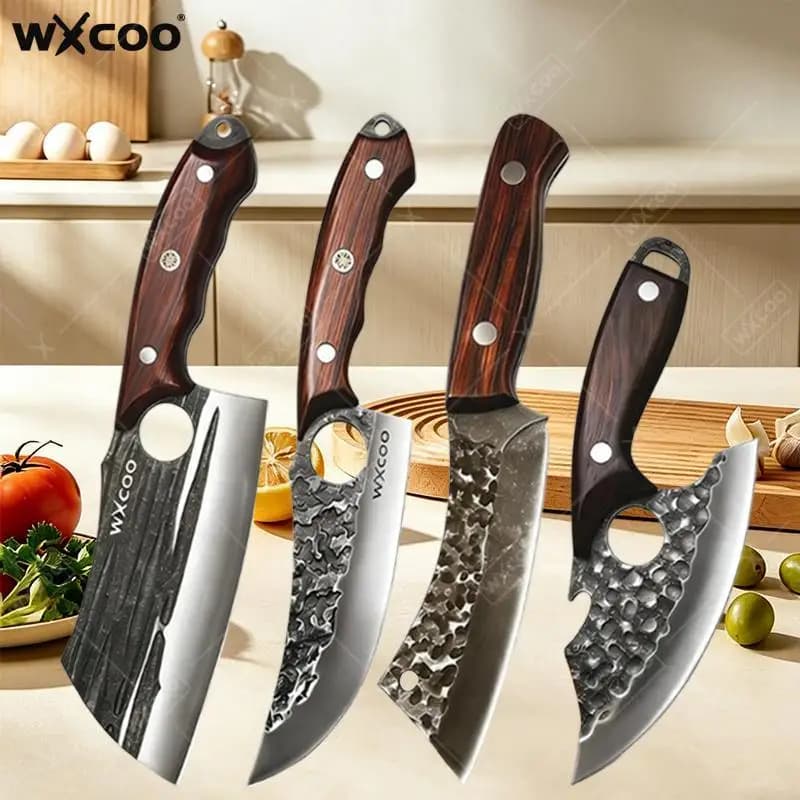 WXCOO Stainless Steel Butcher Knife Kitchen Knife Set Multifunctional Bottle Opener Knife Scissor Hand Forged Fruit Slicing Tool