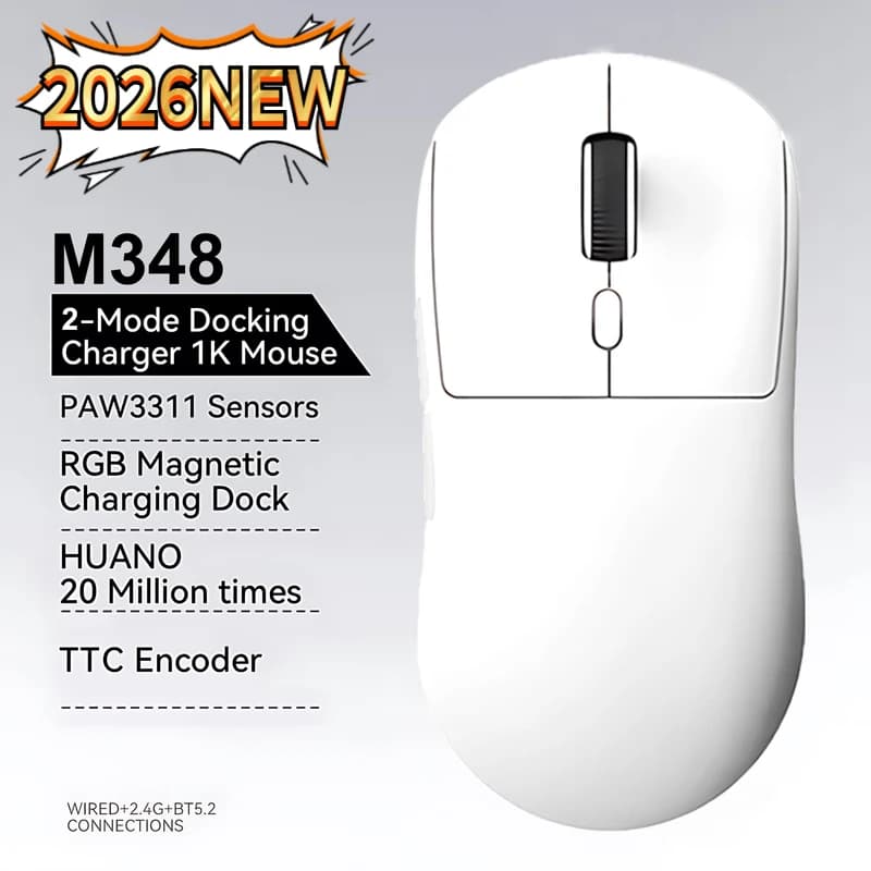 M348 Nuovo Mouse Superleggero Bluetooth 2.4G Wireless per Gaming, Chip Flagship, Sensore di Gioco con 6 DPI Regolabili per Ufficio e Giochi