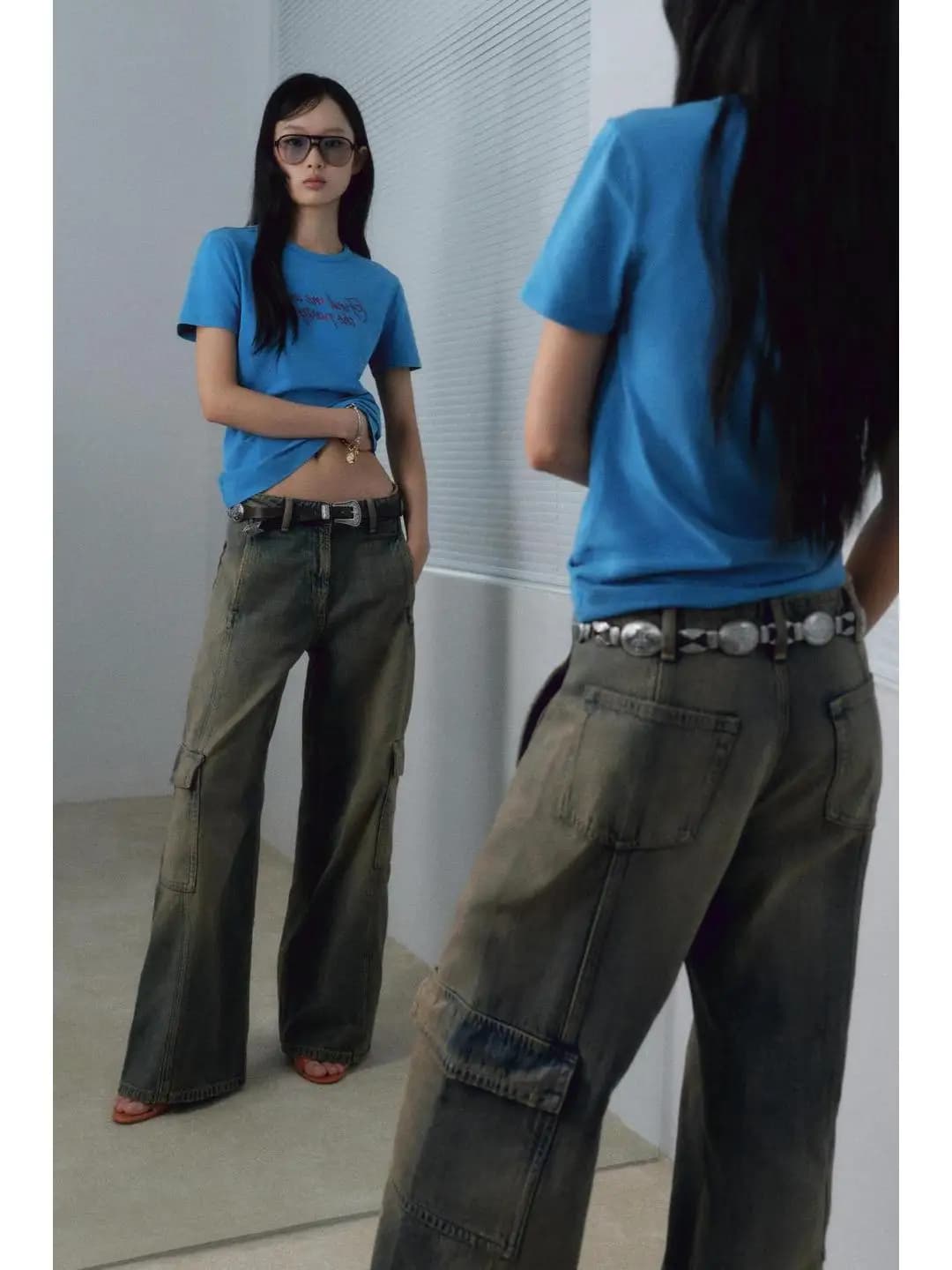 Casual Workwear Denim Jeans Back And Leg Pocket Decorative mid Waist Autumn New Style Ladies Wide Leg Polyester Fiber Jeans