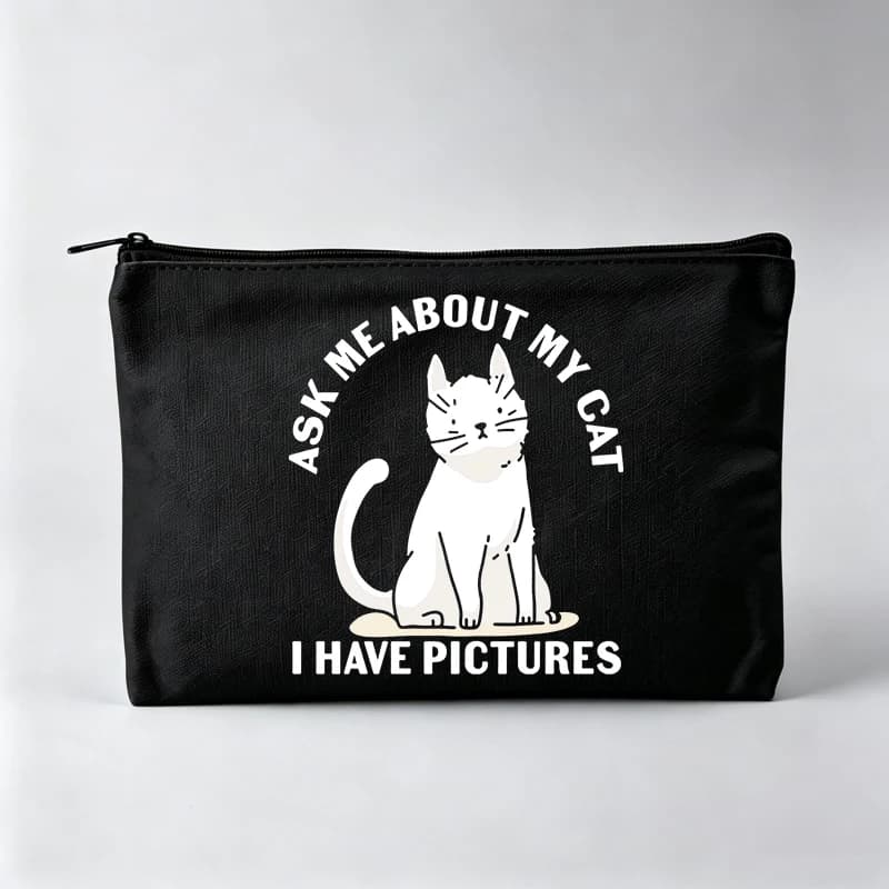 Women's Cat Graphic Makeup Bag with Slogan Print, Casual Cosmetic Pouch for Daily Use