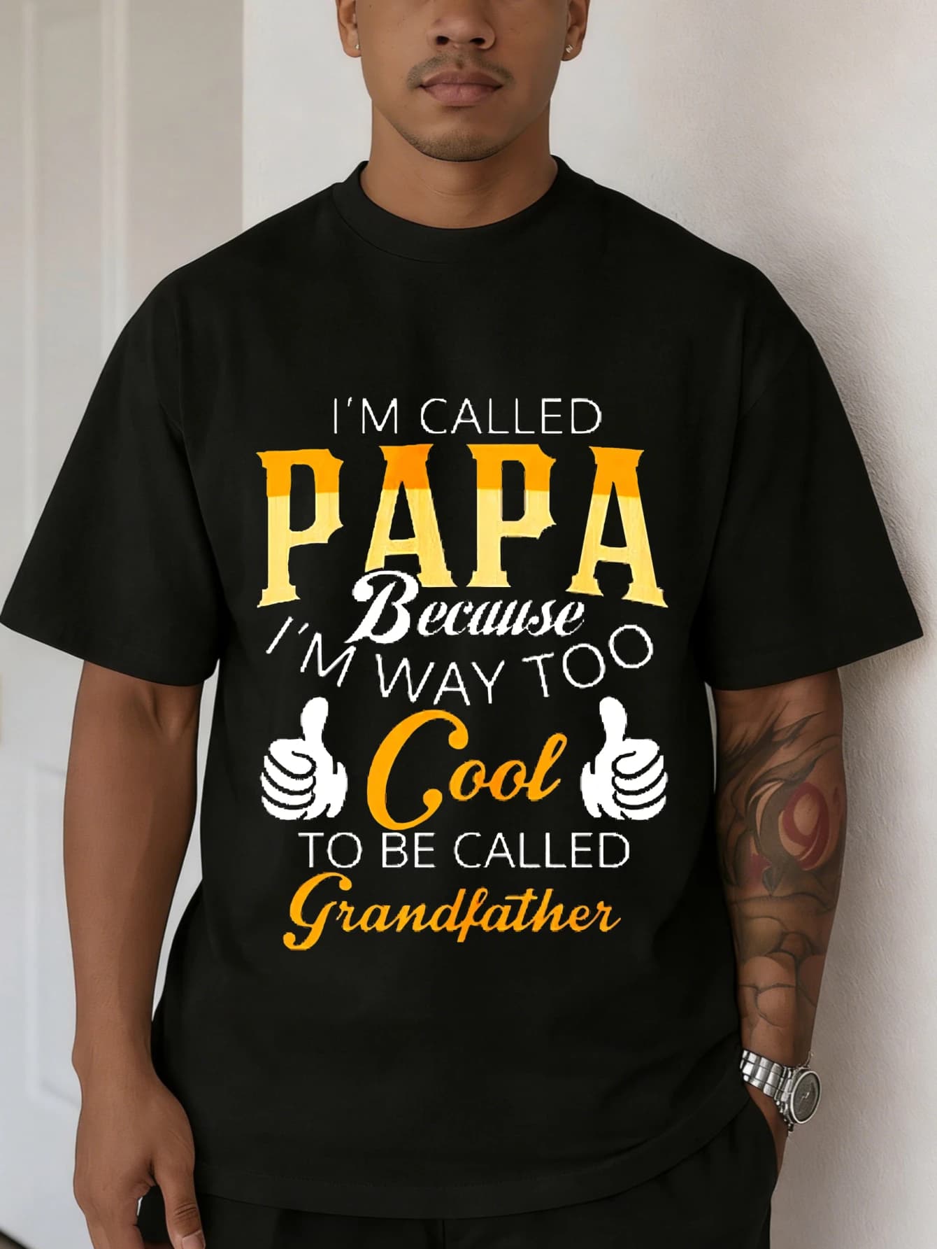 T-Shirt da Uomo con Stampa Grafica Divertente 'Papa Cool Grandpa' in Cotone, Maglietta Estiva Casual, Regalo per Lui
