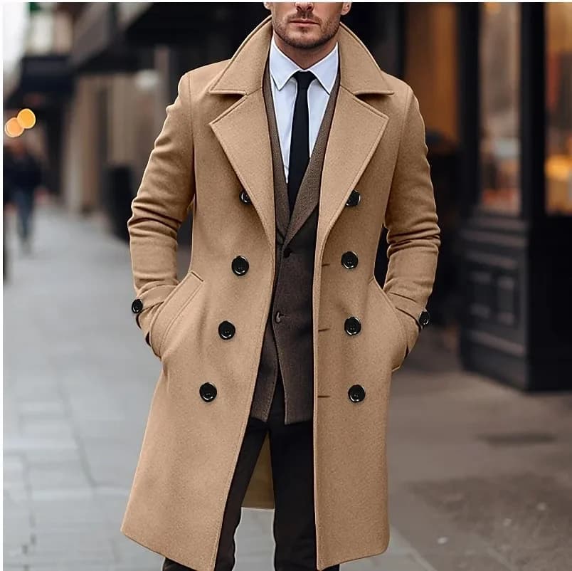 Cappotto di lana Casual da uomo d'affari per l'autunno e l'inverno cappotto caldo con risvolto doppiopetto per giovani uomini europei e americani