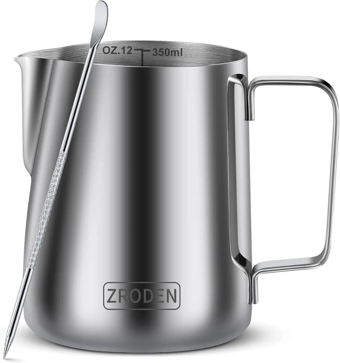 Brocca per Montare il Latte in Acciaio Inox 12oz 20oz 32oz con Penna per Latte Art per Espresso e Cappuccino