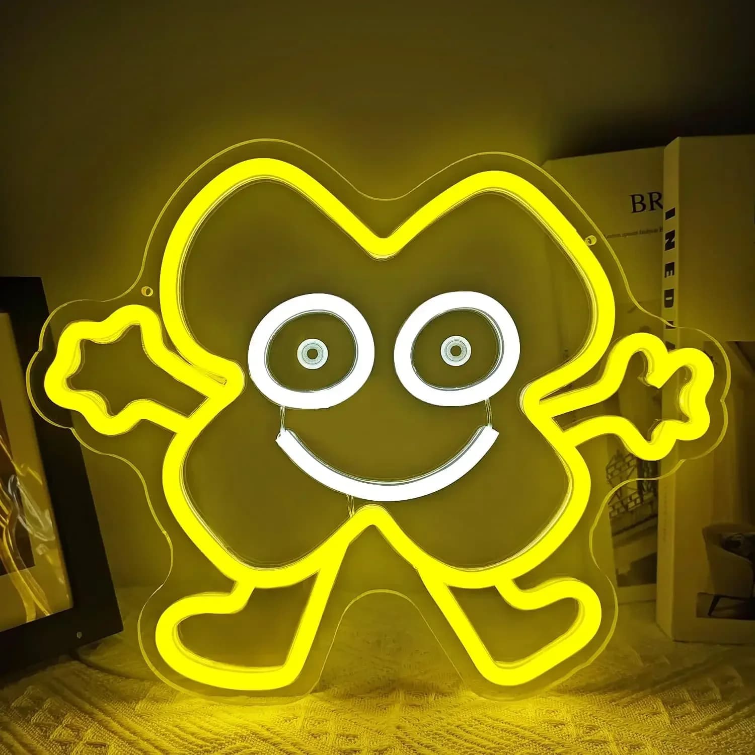 Insegna al Neon con Personaggi Felici, Decorazione Domestica a Cartone Animato, Luce al Neon LED Dimmerabile Alimentata USB per Cameretta Bambini, Camera da Letto, Sala Giochi, Decorazione Murale