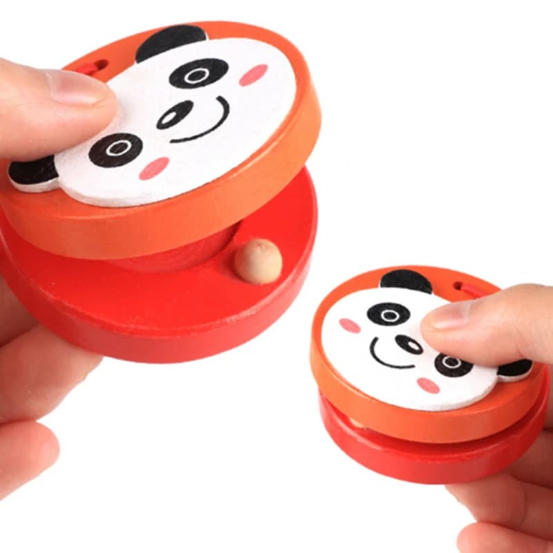 Castagnette in Legno con Personaggi dei Cartoni Animati per Bambini, Strumenti Musicali Giocattolo Educativi con Manico