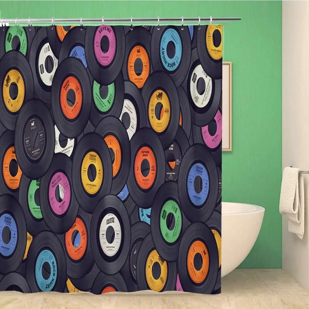 Tenda da doccia per bagno dischi in vinile Pop Album musicale Retro anni '60 discoteca vecchio Set di tende da bagno impermeabili da 60x72 pollici con ganci