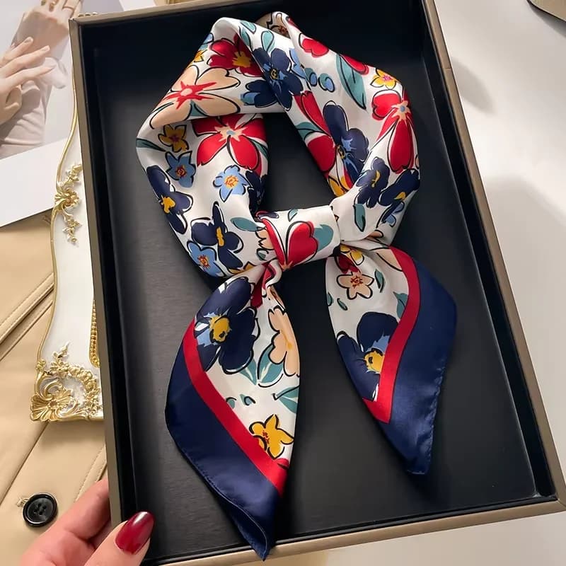 Sciarpa da donna stampata graffiti da 68 cm, in fibra di poliestere, per autunno e inverno, alla moda e versatile, accessorio per borse e abbigliamento