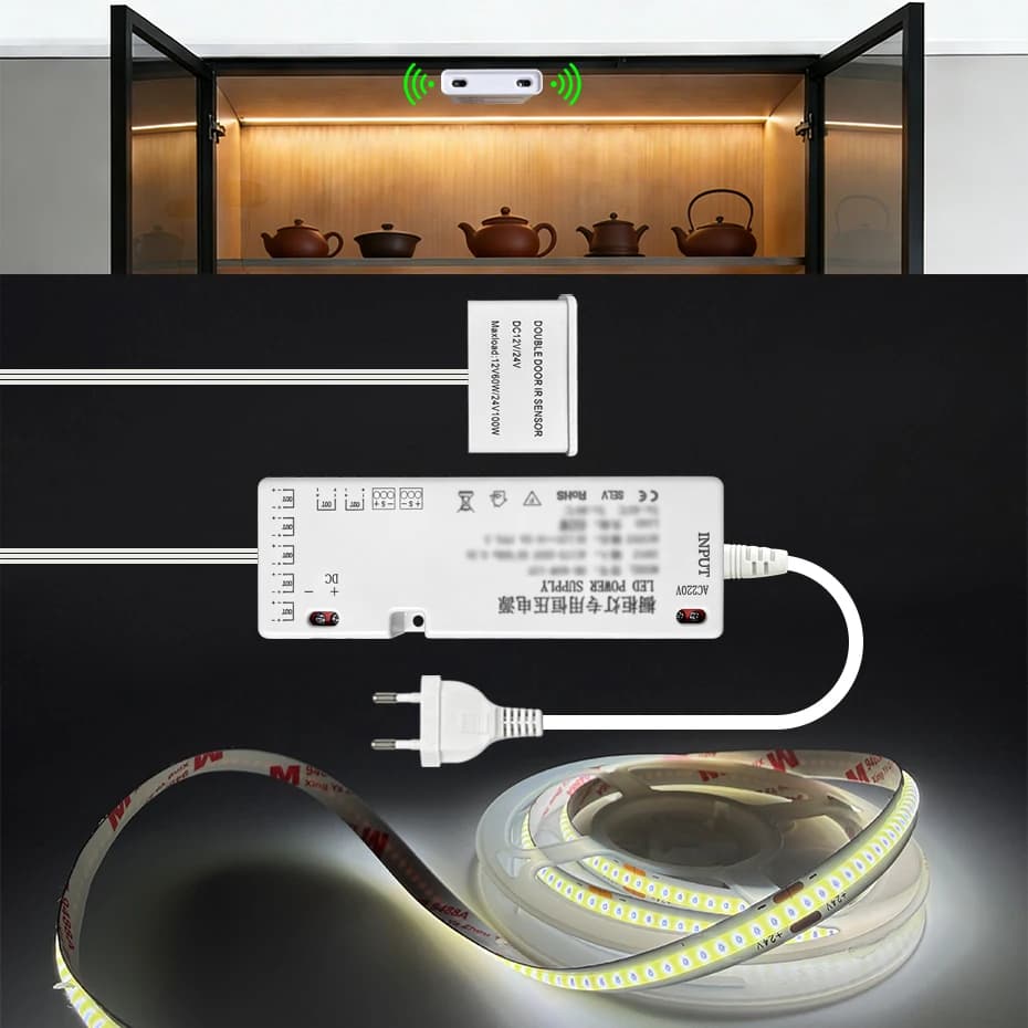 Striscia LED COB 24V con Sensore Intelligente per Porte, Luci Sottopensile, Illuminazione per Armadi e Guardaroba, Striscia per Doppia Porta, Decorazione Domestica
