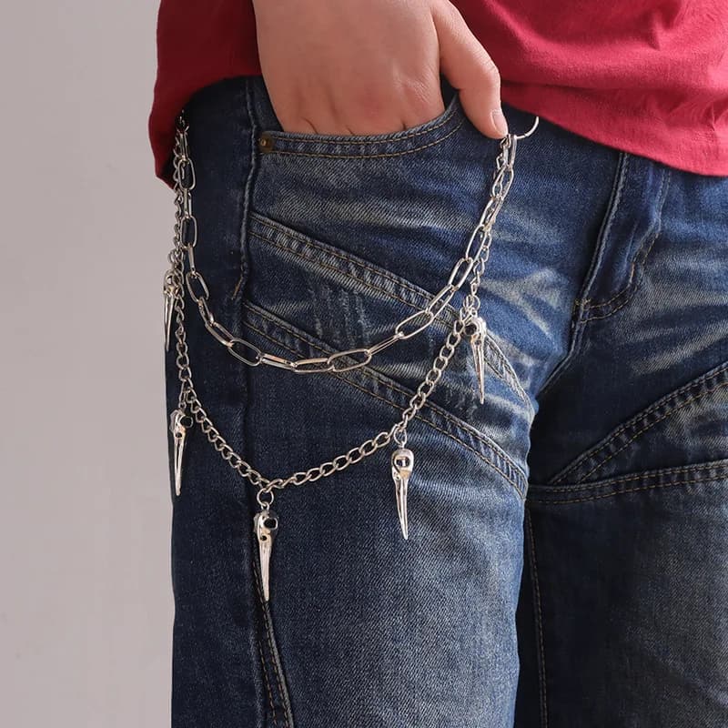 Multi‑Layer Bird Skull Spike Pendant Pants Chain Unisex Metal Waist Chain Hip Hop Punk Jeans Hanging Decor Streetwear Accessory