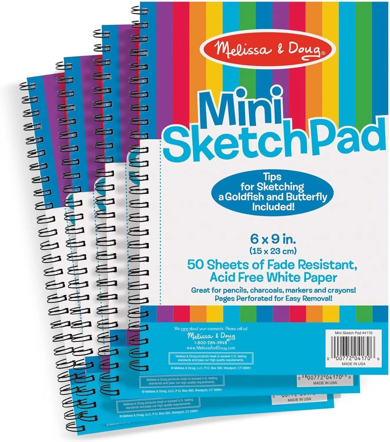 Mini-Sketch Spiral-Bound Pad (6 x 9 inches) - 4-Pack Sketch Book for Kids, Kids Drawing Paper, Drawing and Coloring Pads