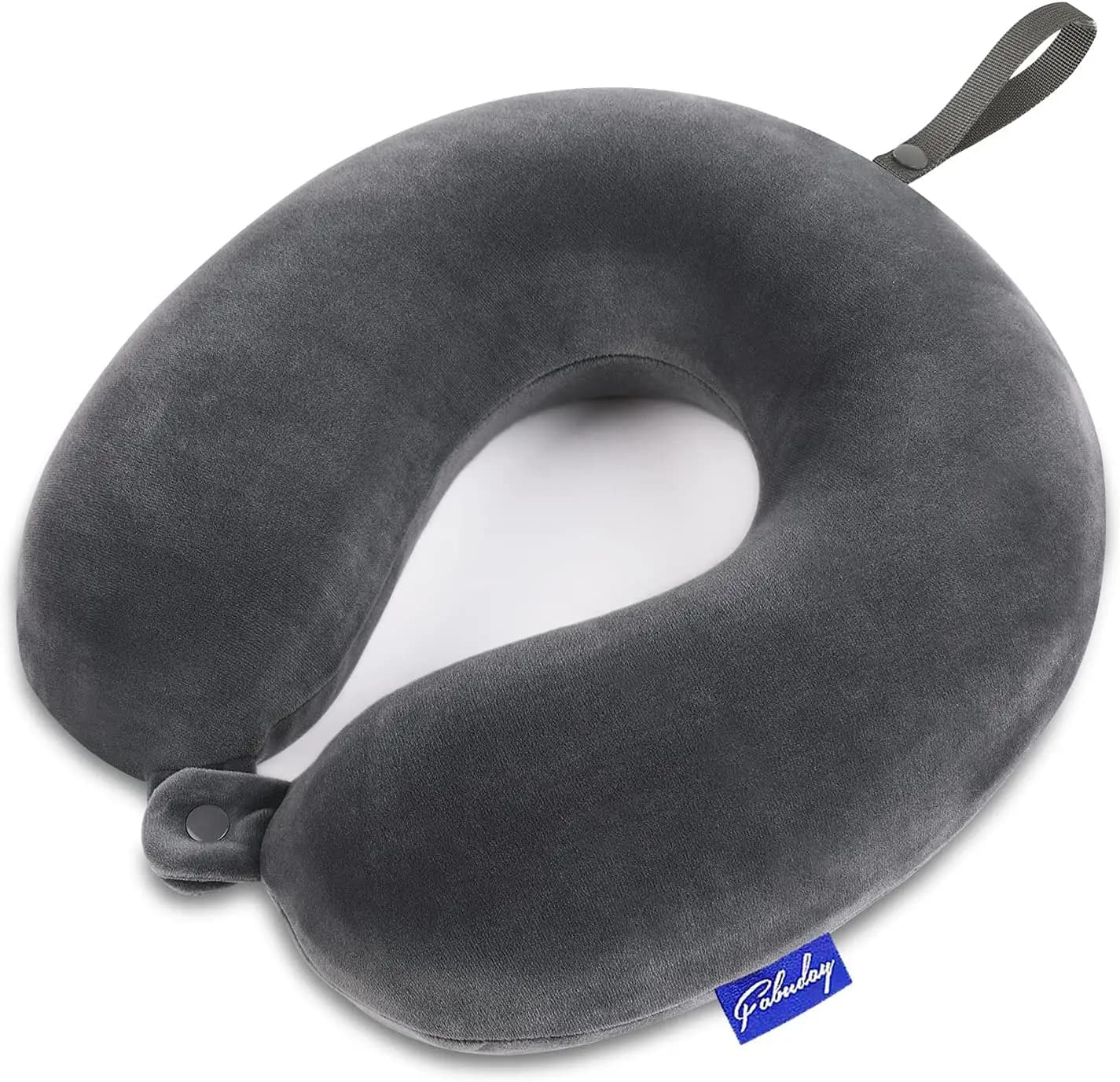 Cuscino da Viaggio per il Collo in Memory Foam con Cinturino a Scatto, Rivestimento Morbido Lavabile, Grigio Scuro