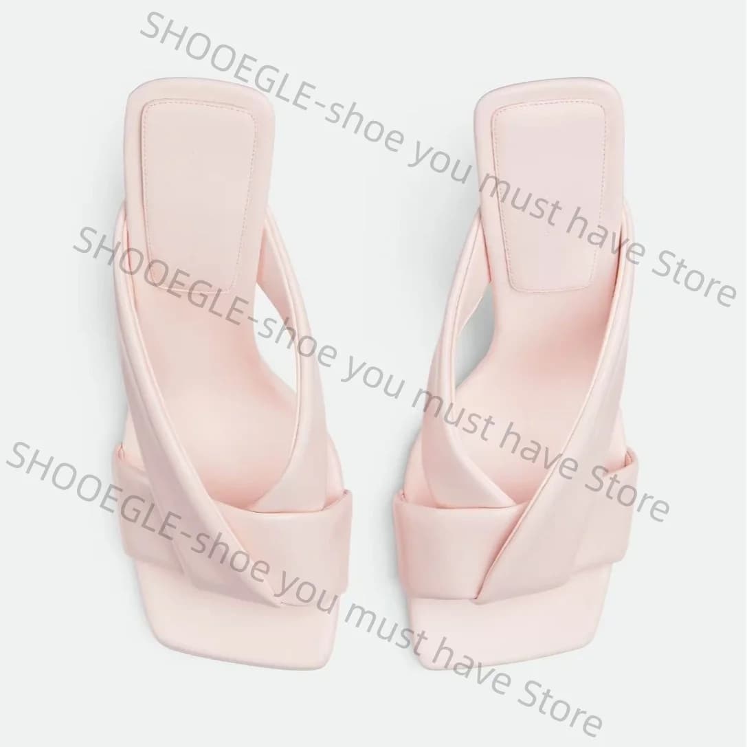 Mules da donna in pelle con zeppa e punta quadrata, dettaglio cinturino intrecciato, slip-on di lusso, casual, per tutti i giorni, da ufficio