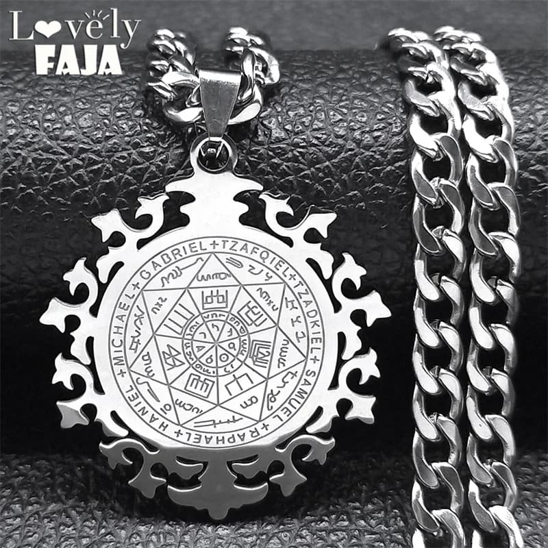 Seven Archangels Amulet Necklace Men Seal of Salomon Talisman Stainless Steel Christian Protection Jewelry Gift Boyfriend N7421S