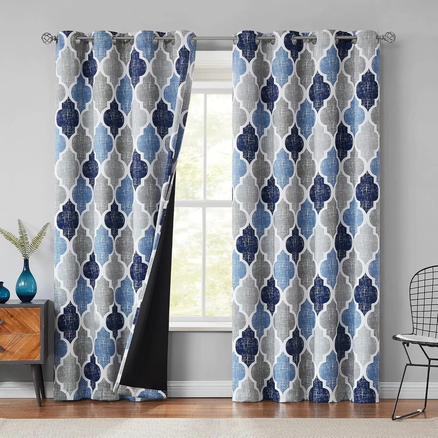 Blackout Curtains 2 Panels 50x84in Thermal Insulated Noise Reducing Moroccan Geometric Design